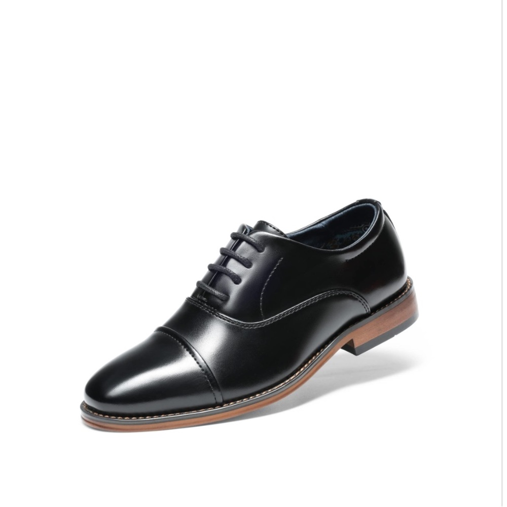 Classic Black Kids Dress Shoe - Lace-Up Cap Toe